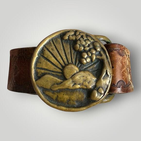 Accessories - Tech Ether Guild "Colorado Sunrise" Brass J. Mcleod 1970s Hippie Buckle Belt